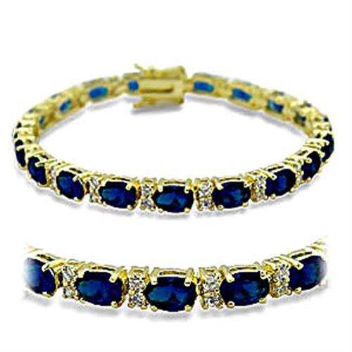 415504 - Gold Brass Bracelet with Synthetic Spinel in Sapphire - Alamode - Flyclothing LLC