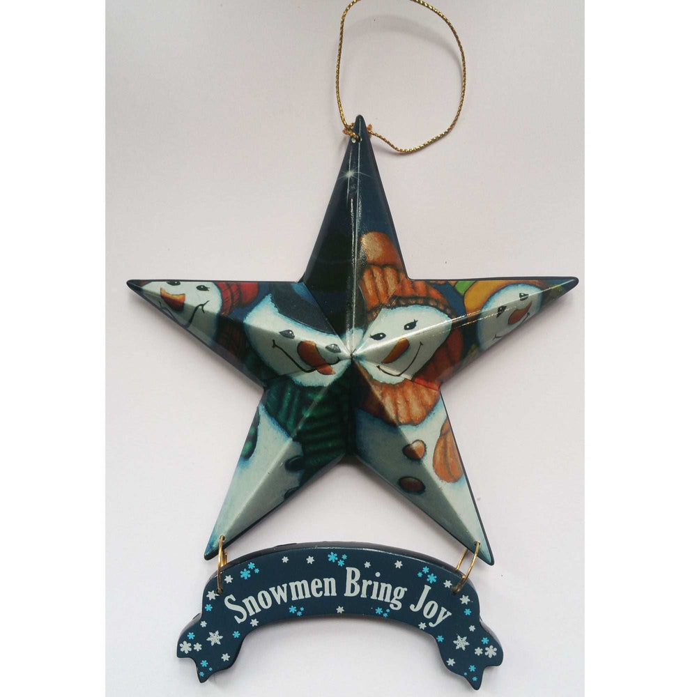 Set of Six Star Shaped Snowmen Joy Christmas Ornaments - Homeroots - Flyclothing LLC