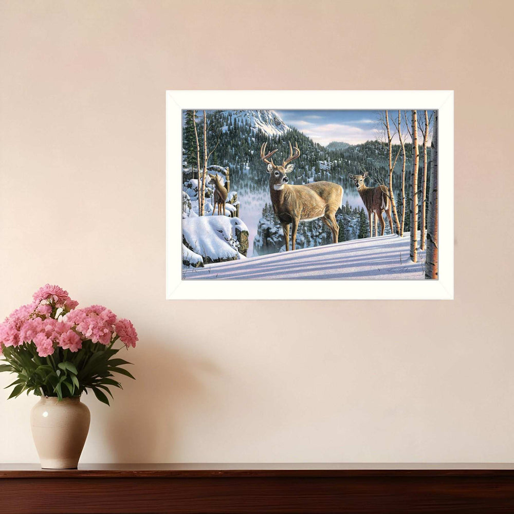 Morning View Deer 2 White Framed Print Wall Art - Homeroots - Flyclothing LLC
