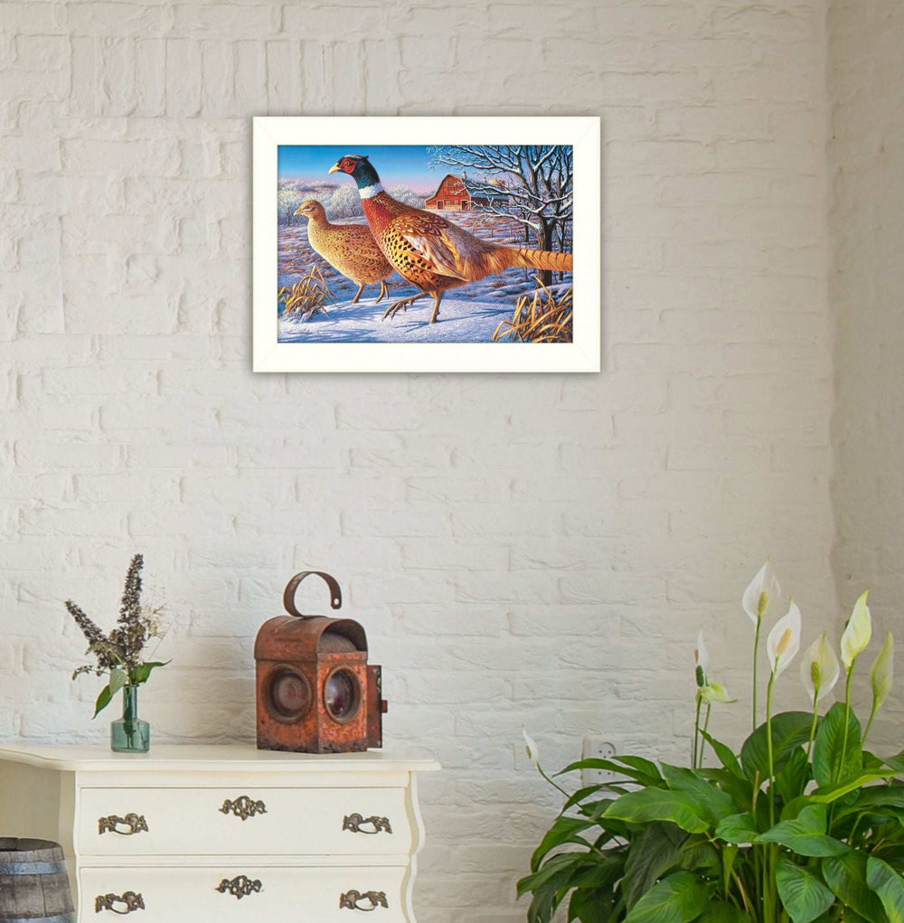 Frosty Morning Ringnecks 2 White Framed Print Wall Art - Homeroots - Flyclothing LLC