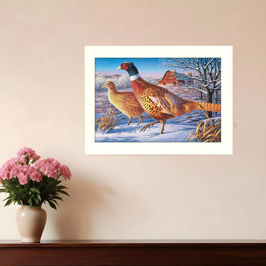 Frosty Morning Ringnecks 2 White Framed Print Wall Art - Homeroots - Flyclothing LLC