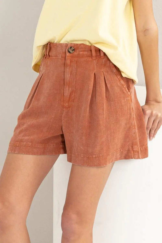 HYFVE High Waist Pleated Linen Shorts - Trendsi - Flyclothing LLC