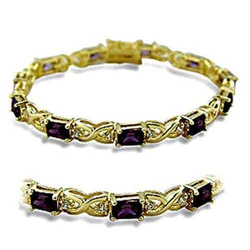 415706 - Gold Brass Bracelet with AAA Grade CZ in Amethyst - Alamode - Flyclothing LLC