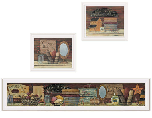 Set Of Three COUNTRY BATH White Framed Print Bathroom Wall Art - Homeroots - Flyclothing LLC