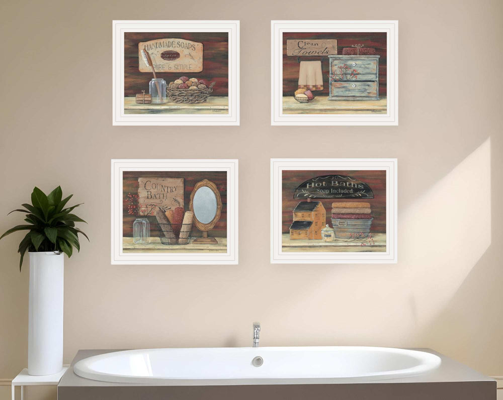 Set Of Four Country Bathroom White Framed Print Bathroom Wall Art - Homeroots - Flyclothing LLC