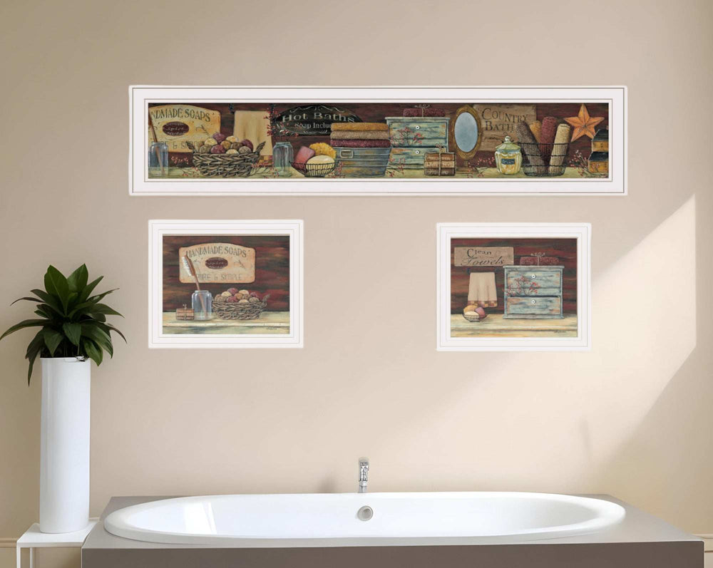 Set Of Three COUNTRY BATH White Framed Print Bathroom Wall Art - Homeroots - Flyclothing LLC