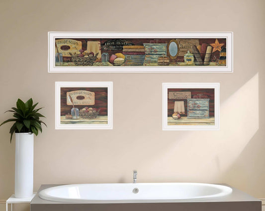 Set Of Three COUNTRY BATH White Framed Print Bathroom Wall Art - Homeroots - Flyclothing LLC