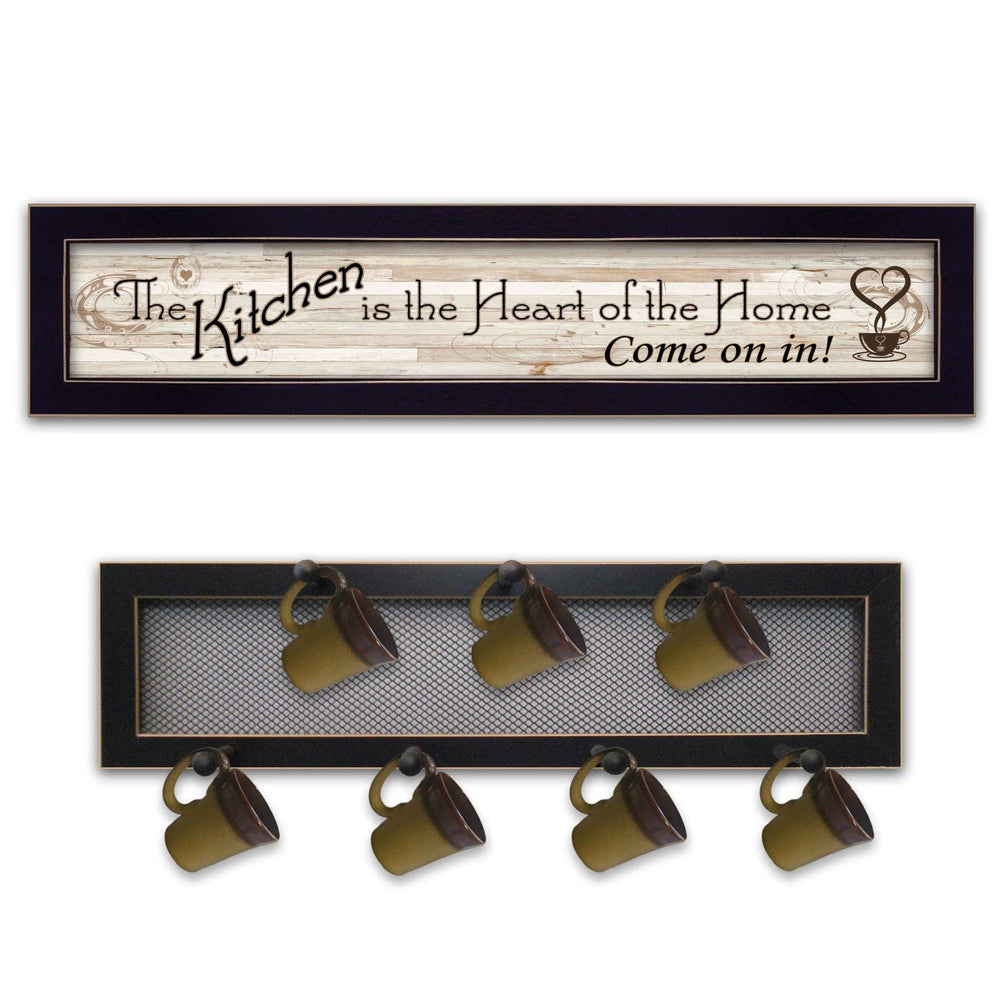 Set Of Two Heart Of The Home Black Framed Kitchen Wall Art With Seven Peg Mug Rack - Homeroots - Flyclothing LLC