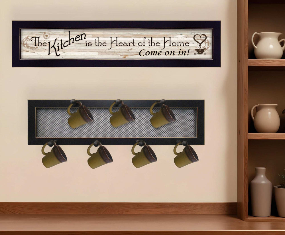 Set Of Two Heart Of The Home Black Framed Kitchen Wall Art With Seven Peg Mug Rack - Homeroots - Flyclothing LLC