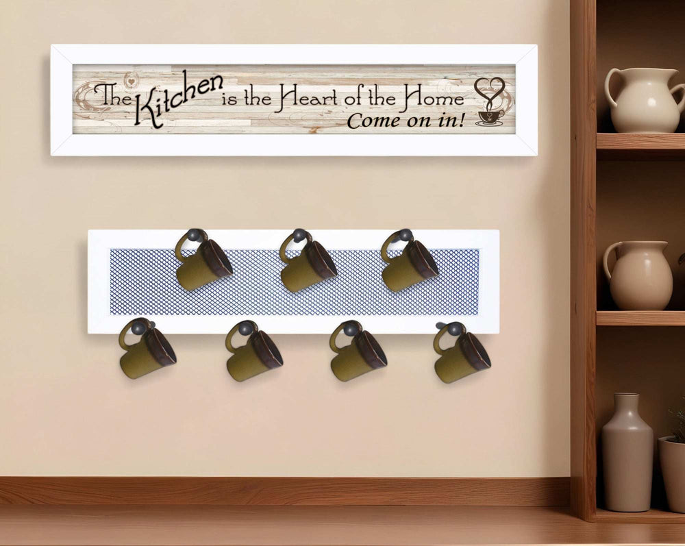 Set Of Two The Kitchen with Seven Peg Mug Rack White Framed Print Kitchen Wall Art - Homeroots - Flyclothing LLC