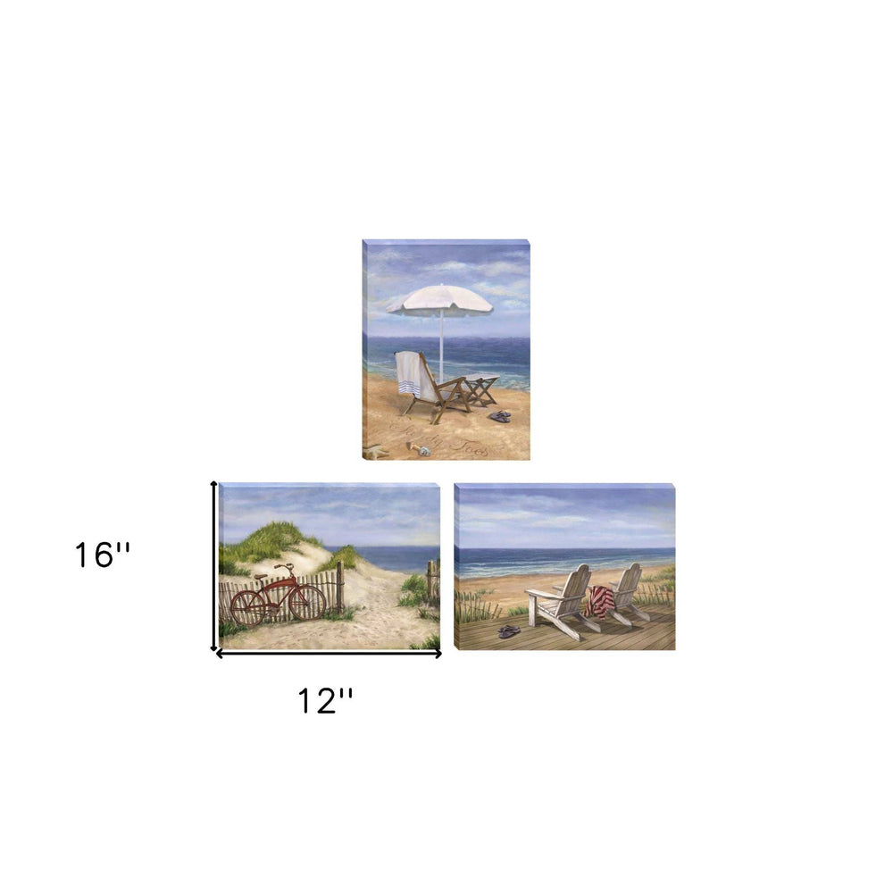 Set Of Three Sand Beach Designs Wrapped Canvas Print Wall Art - Homeroots - Flyclothing LLC