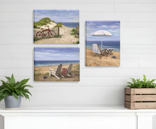 Set Of Three Sand Beach Designs Wrapped Canvas Print Wall Art - Homeroots - Flyclothing LLC