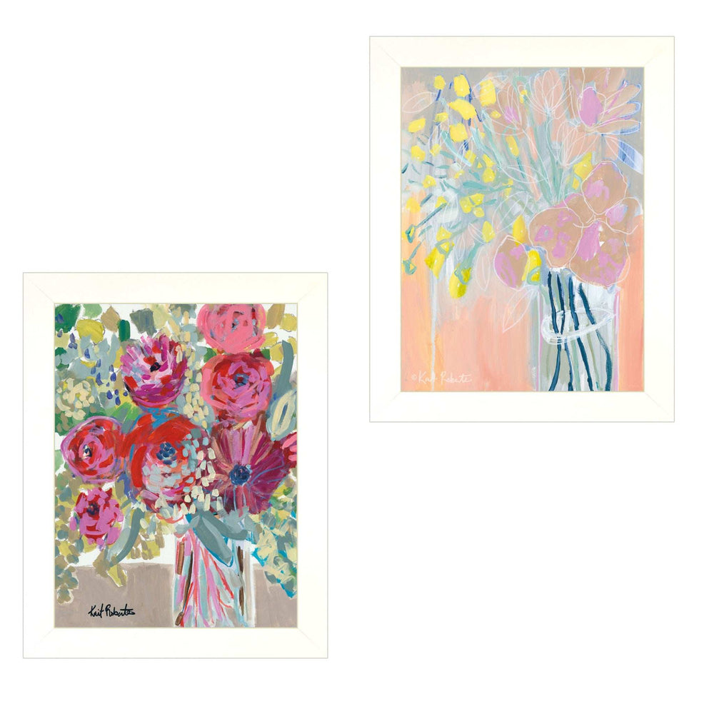 Set Of Two Pastel Bouquets Maybe Shes a Wildflower White Framed Print Wall Art - Homeroots - Flyclothing LLC