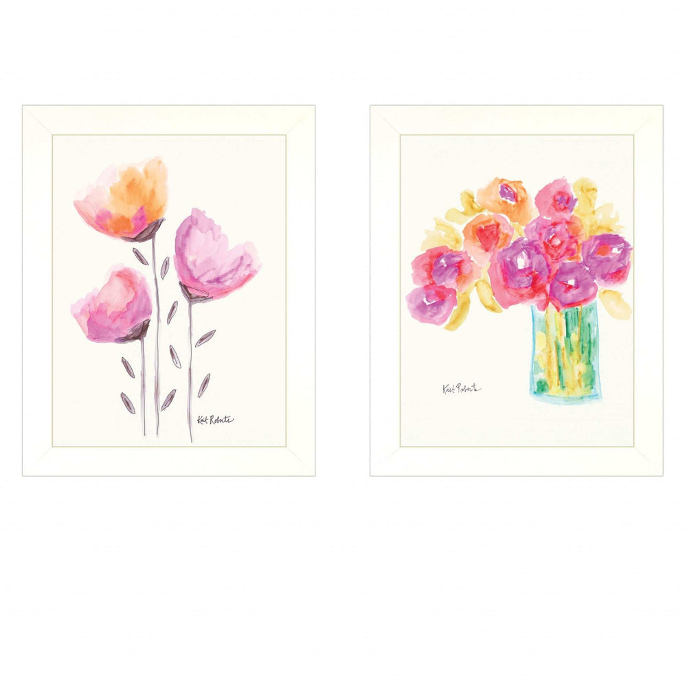 Set Of Two Simple Bouquets White Framed Print Wall Art - Homeroots - Flyclothing LLC