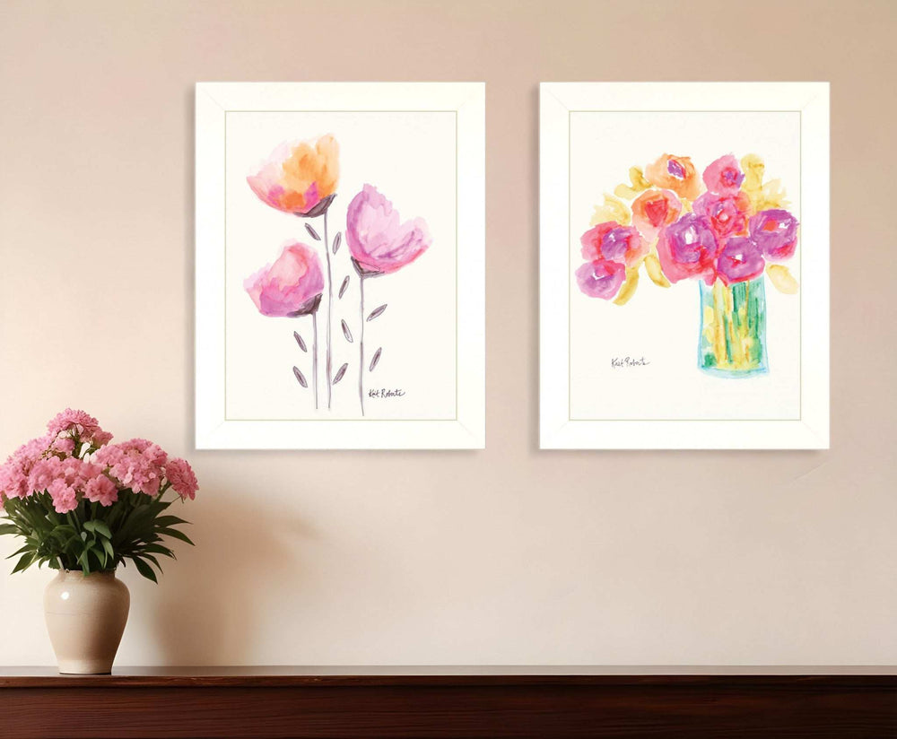 Set Of Two Simple Bouquets White Framed Print Wall Art - Homeroots - Flyclothing LLC
