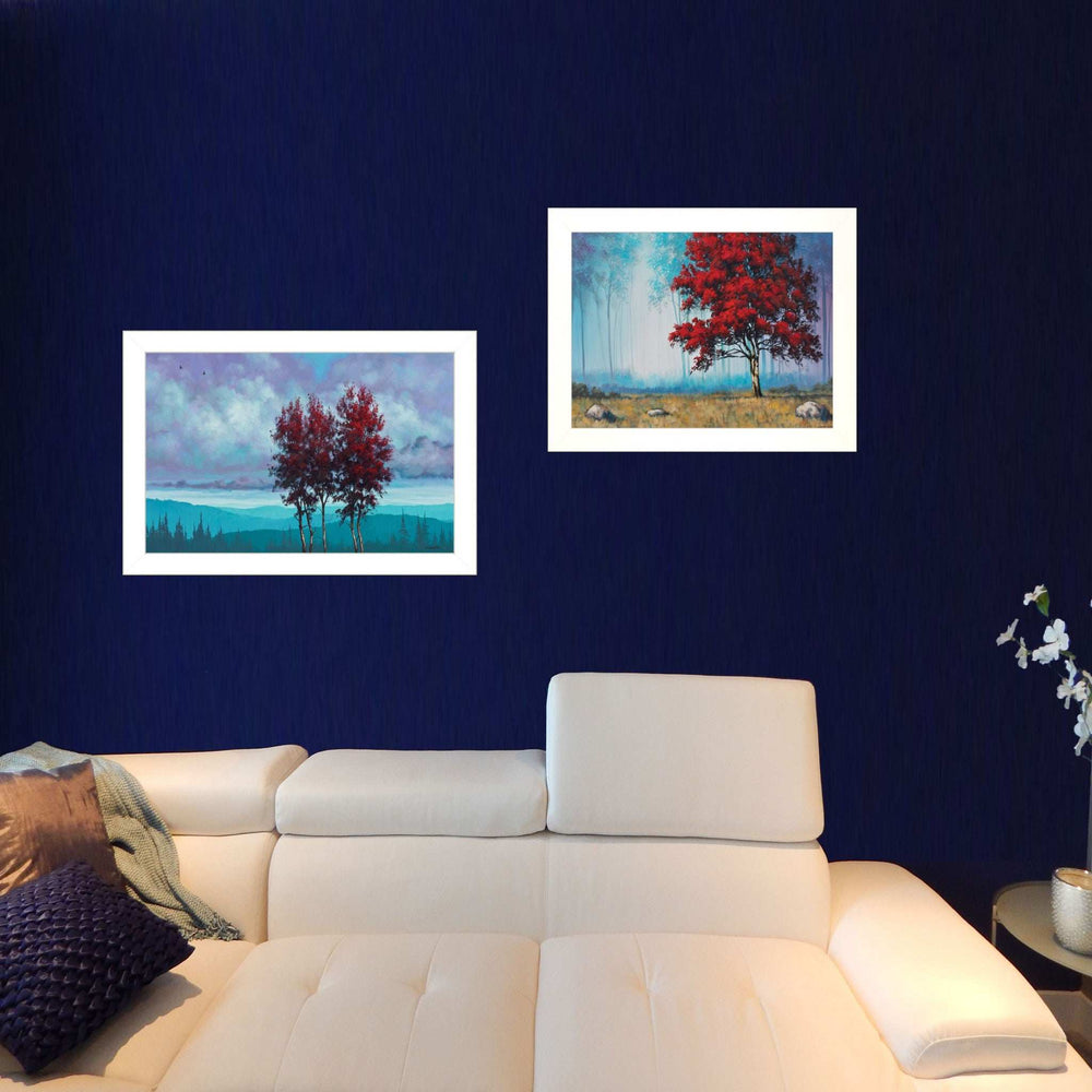 Set Of Two Red Trees 1 White Framed Print Wall Art - Homeroots - Flyclothing LLC