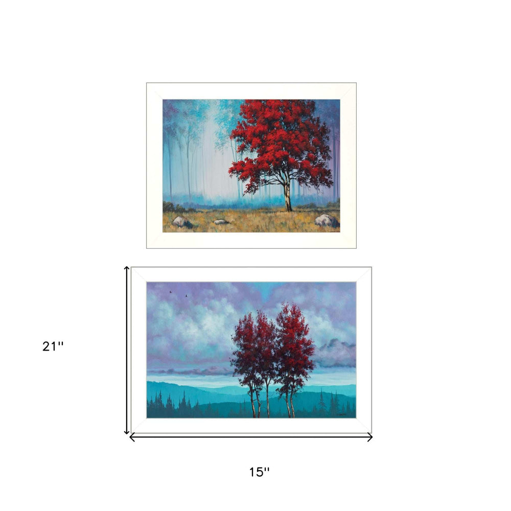 Set Of Two Red Trees 1 White Framed Print Wall Art - Homeroots - Flyclothing LLC
