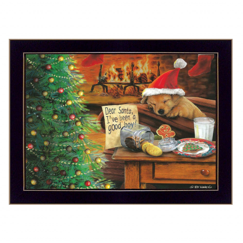 Christmas Eve Puppy Black Framed Print Wall Art - Homeroots - Flyclothing LLC