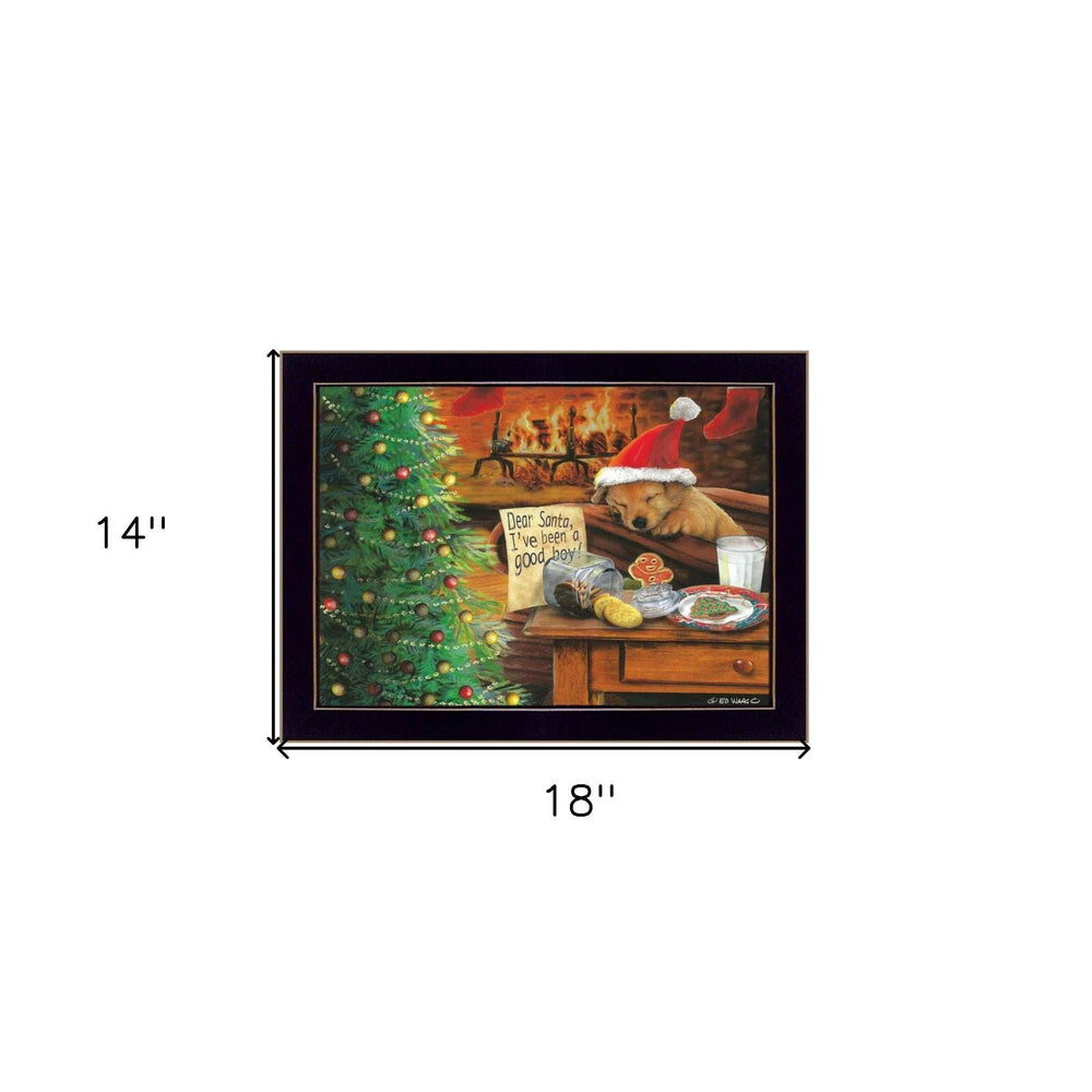 Christmas Eve Puppy Black Framed Print Wall Art - Homeroots - Flyclothing LLC