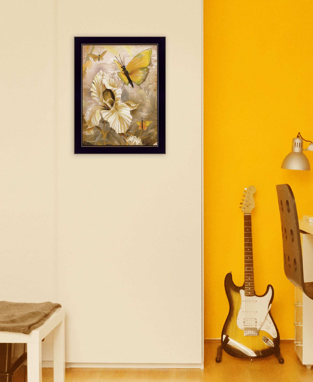 Flowers and Butterflies I 1 Black Framed Print Wall Art - Homeroots - Flyclothing LLC