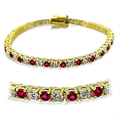 415901 - Gold Brass Bracelet with Synthetic Garnet in Ruby - Alamode - Flyclothing LLC