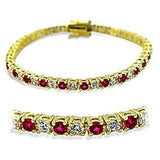 415901 - Gold Brass Bracelet with Synthetic Garnet in Ruby - Alamode - Flyclothing LLC