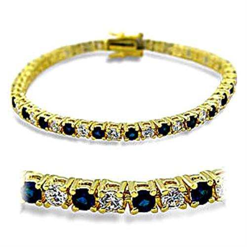 415903 - Gold Brass Bracelet with Synthetic Spinel in Sapphire - Alamode - Flyclothing LLC