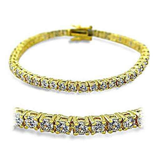 415904 - Gold Brass Bracelet with AAA Grade CZ in Clear - Alamode - Flyclothing LLC