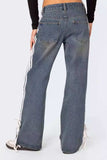 Side Striped Loose Fit Jeans - Trendsi - Flyclothing LLC