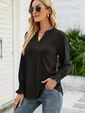 Full Size Notched Long Sleeve T-Shirt - Trendsi - Flyclothing LLC