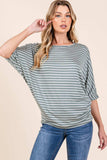BOMBOM Striped Boat Neck Dolman Sleeve Top - Trendsi - Flyclothing LLC
