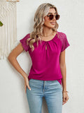 Lace Detail Round Neck Short Sleeve T-Shirt - Trendsi - Flyclothing LLC