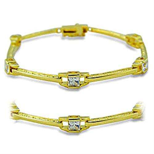 416004 - Gold Brass Bracelet with AAA Grade CZ in Clear - Alamode - Flyclothing LLC