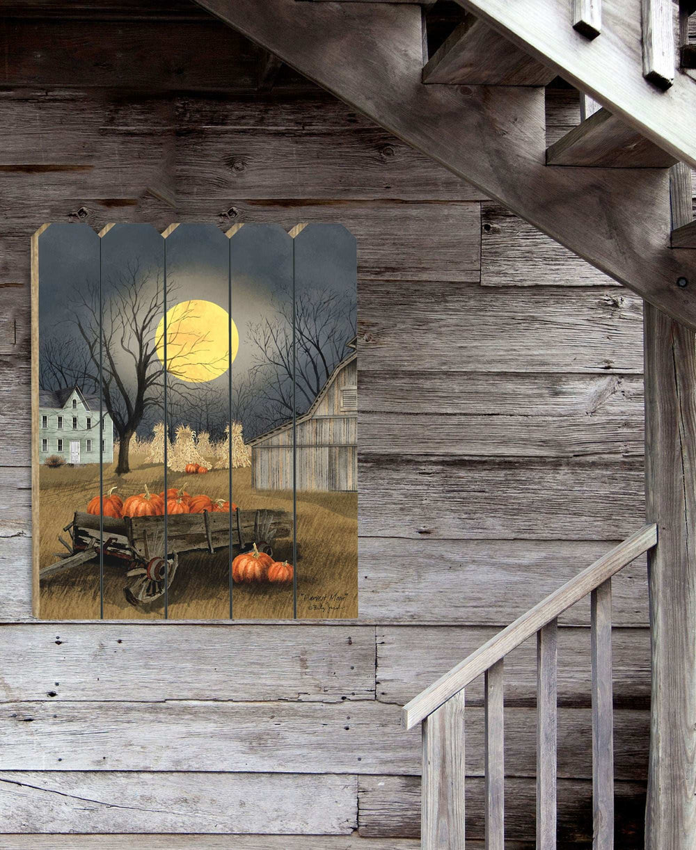 Harvest Moon Pumpkins Unframed Picket Fence Wall Art - Homeroots - Flyclothing LLC