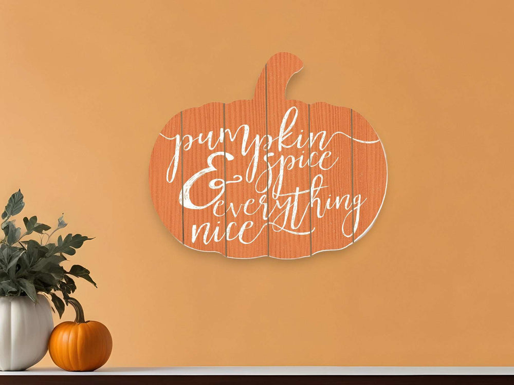 Orange and White Pumpkin Spice and Everything Nice Pumpkin Shaped Wall Art - Homeroots - Flyclothing LLC