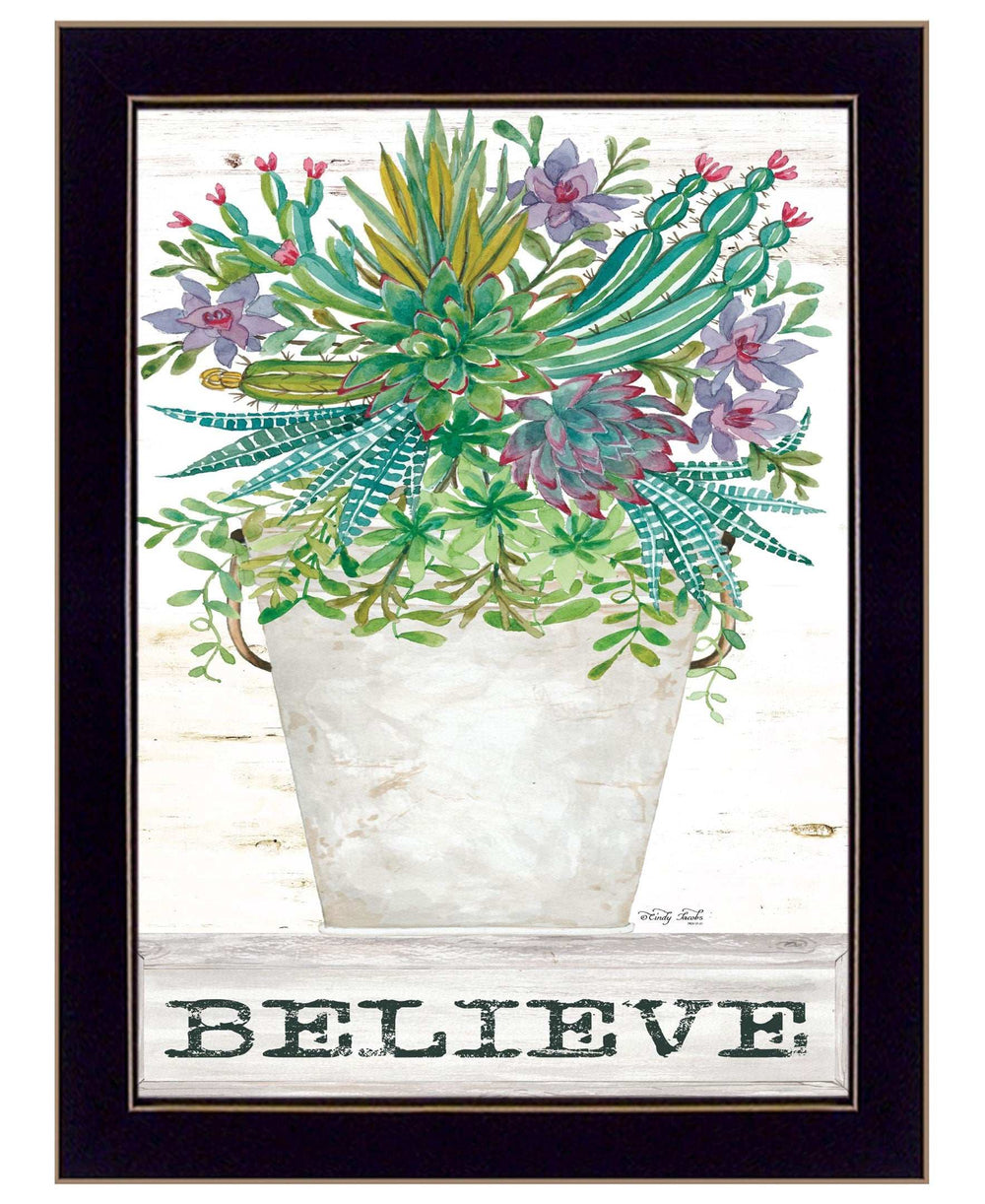 Believe Succulents 1 Black Framed Print Wall Art - Homeroots - Flyclothing LLC
