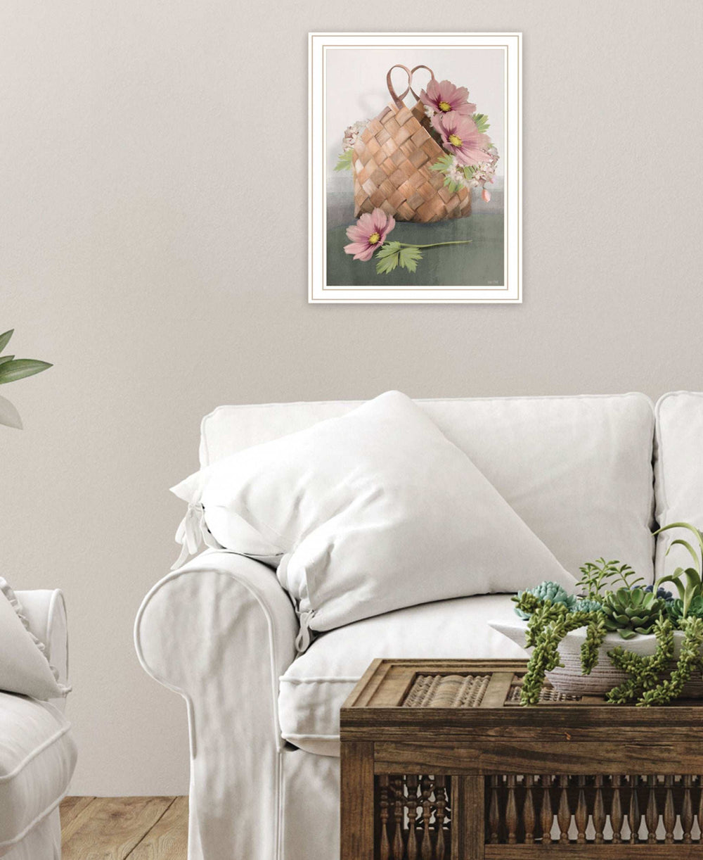 Farmhouse Daisy Basket 2 White Framed Print Wall Art - Homeroots - Flyclothing LLC