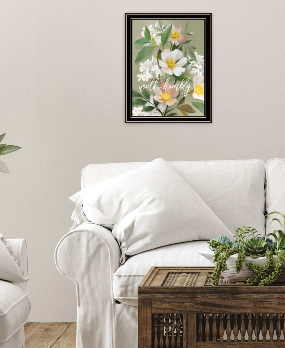 Walk Humbly Floral 1 Black Framed Print Wall Art - Homeroots - Flyclothing LLC