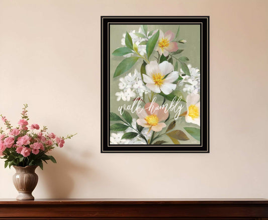 Walk Humbly Floral 1 Black Framed Print Wall Art - Homeroots - Flyclothing LLC