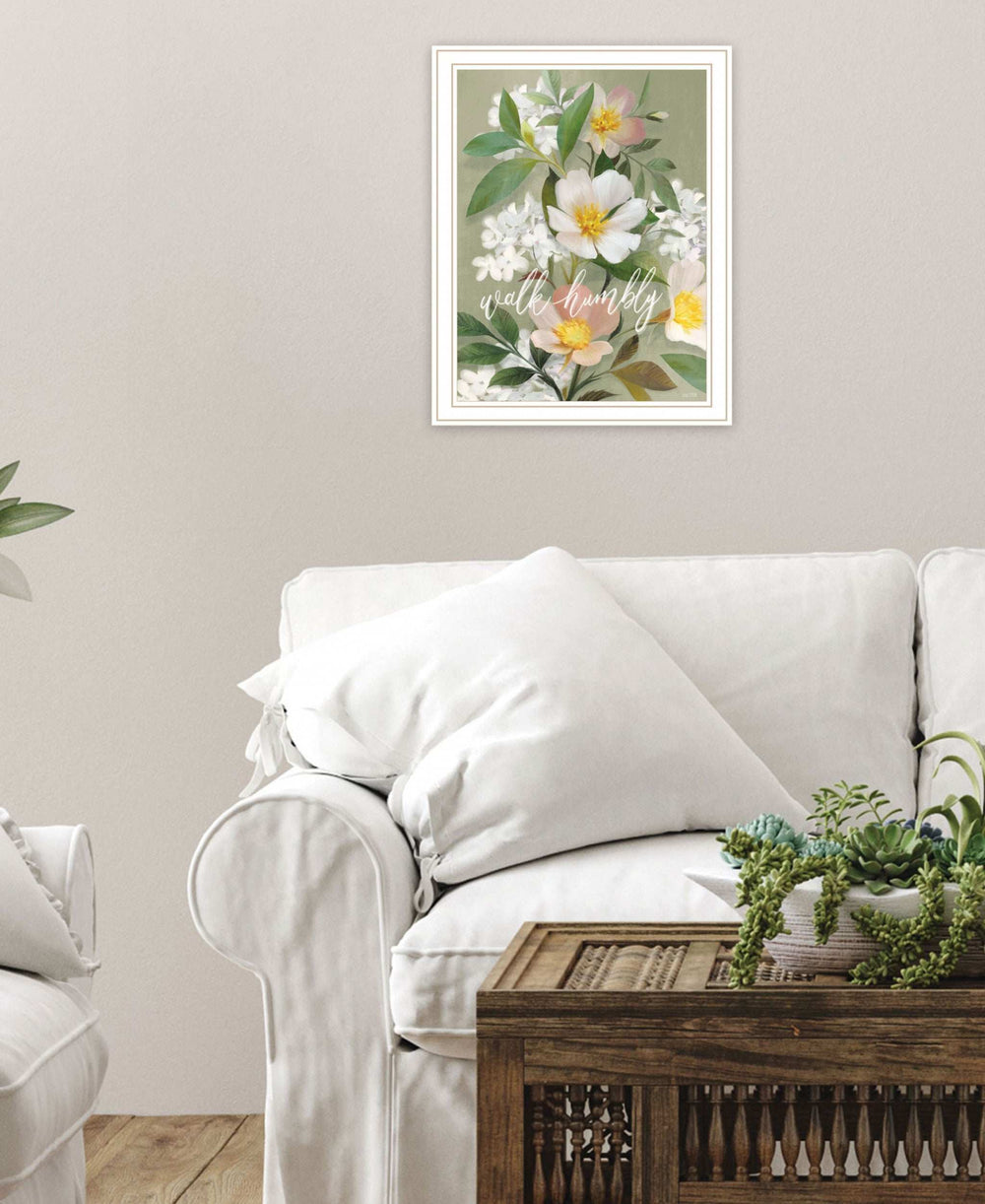 Walk Humbly Floral 2 White Framed Print Wall Art - Homeroots - Flyclothing LLC