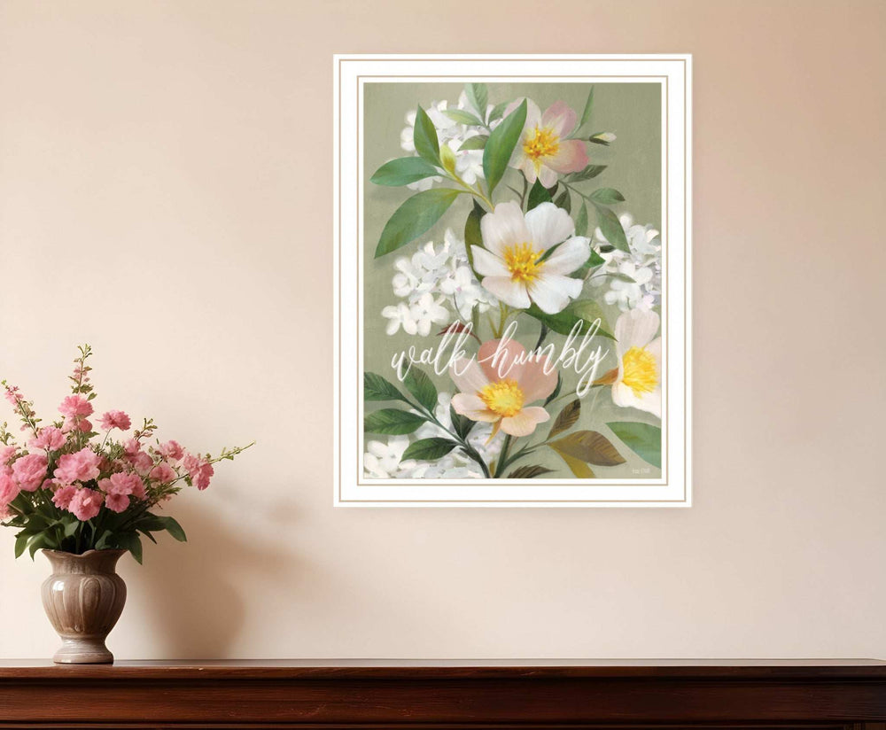 Walk Humbly Floral 2 White Framed Print Wall Art - Homeroots - Flyclothing LLC