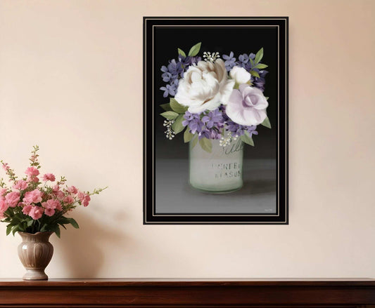 Lilac Mason Jar Floral 1 Black Framed Print Wall Art - Homeroots - Flyclothing LLC