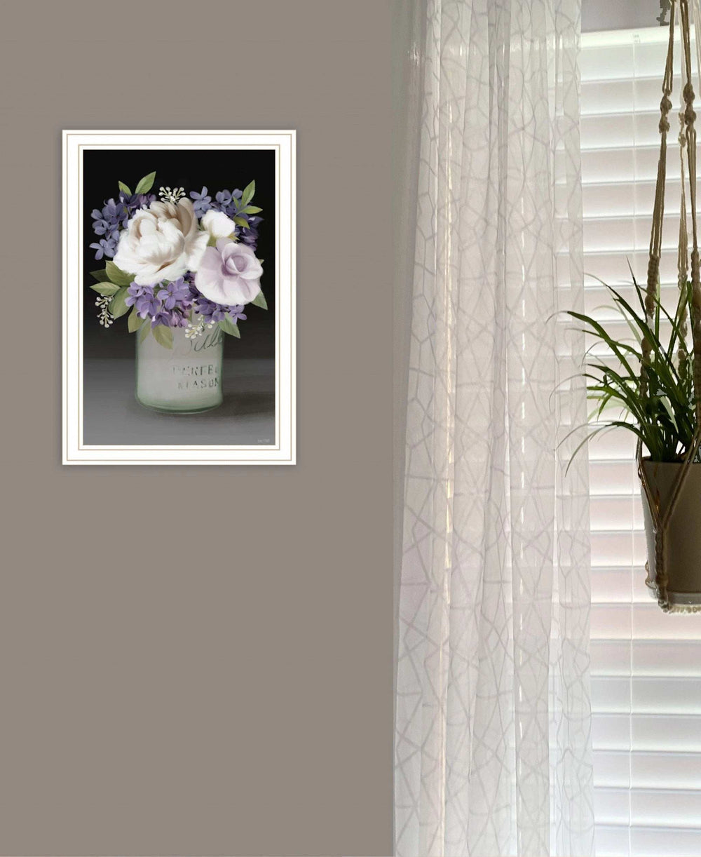 Lilac Mason Jar Floral 2 White Framed Print Wall Art - Homeroots - Flyclothing LLC