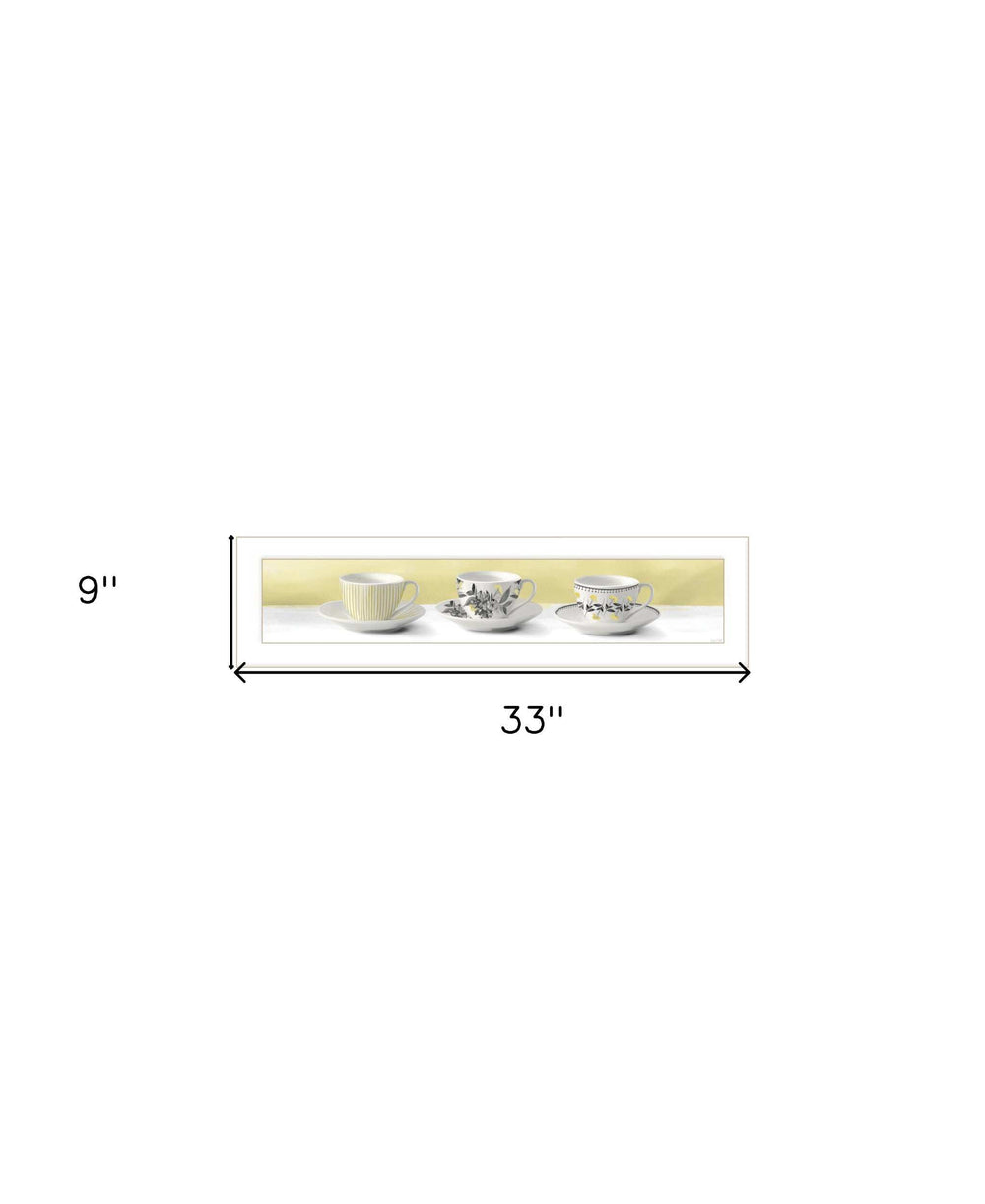 Stack of Tea CupsYellow White Framed Print Kitchen Wall Art - Homeroots - Flyclothing LLC