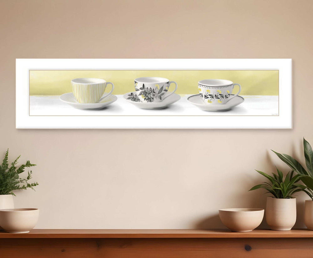 Stack of Tea CupsYellow White Framed Print Kitchen Wall Art - Homeroots - Flyclothing LLC