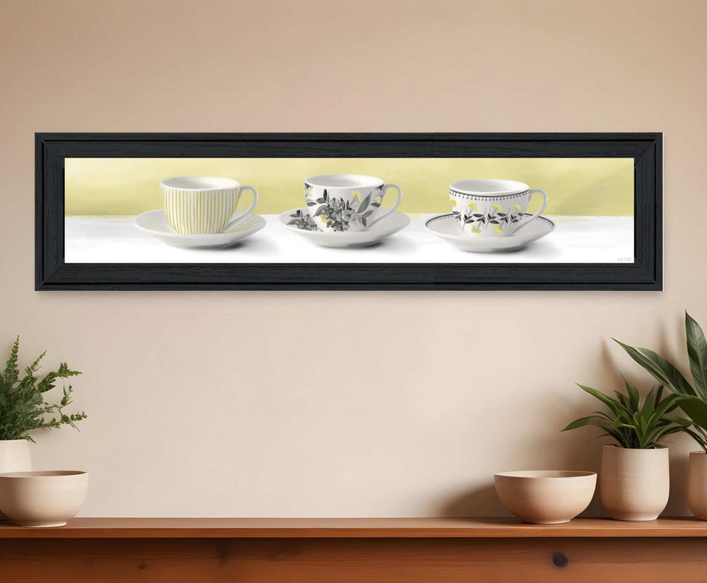 Stack of Tea CupsYellow Black Framed Print Kitchen Wall Art - Homeroots - Flyclothing LLC