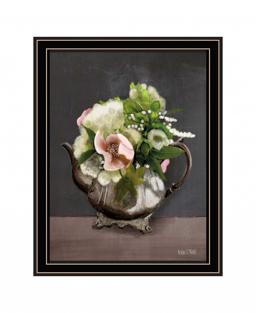 Vintage Floral Tea Pot 2 Black Framed Print Kitchen Wall Art - Homeroots - Flyclothing LLC