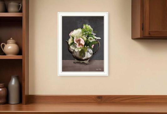 Vintage Floral Tea Pot 3 White Framed Print Kitchen Wall Art - Homeroots - Flyclothing LLC