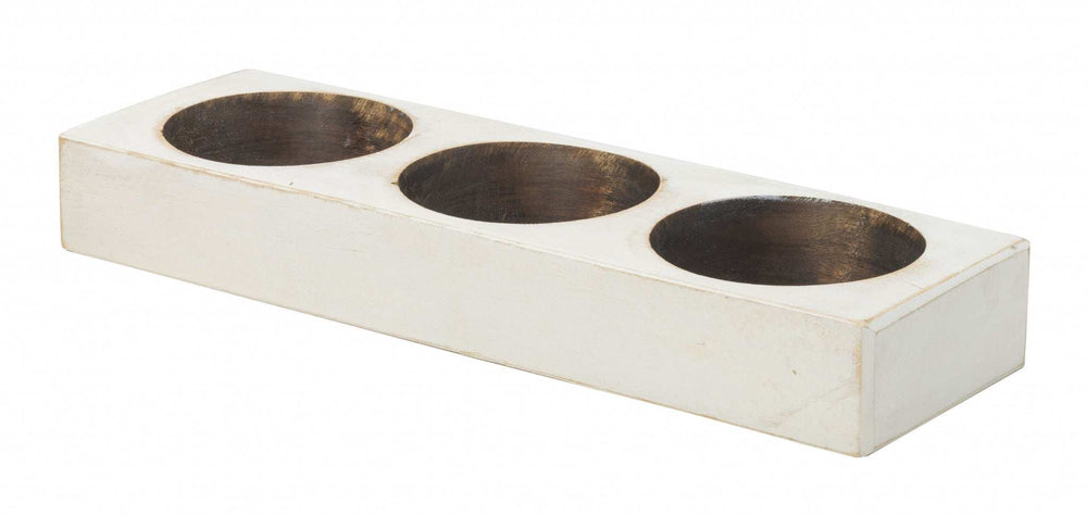 Distressed White 3 Hole Cheese Mold Candle Holder - Homeroots - Flyclothing LLC