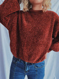 Round Neck Dropped Shoulder Long Sleeve Sweater - Trendsi - Flyclothing LLC
